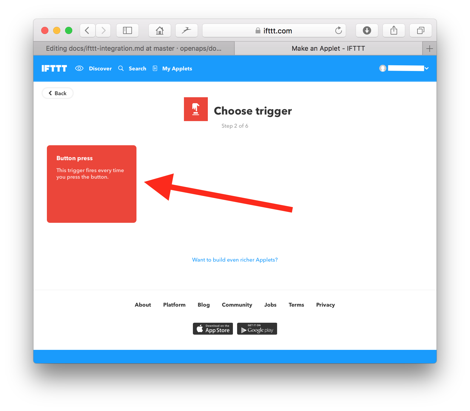 IFTTT button press
