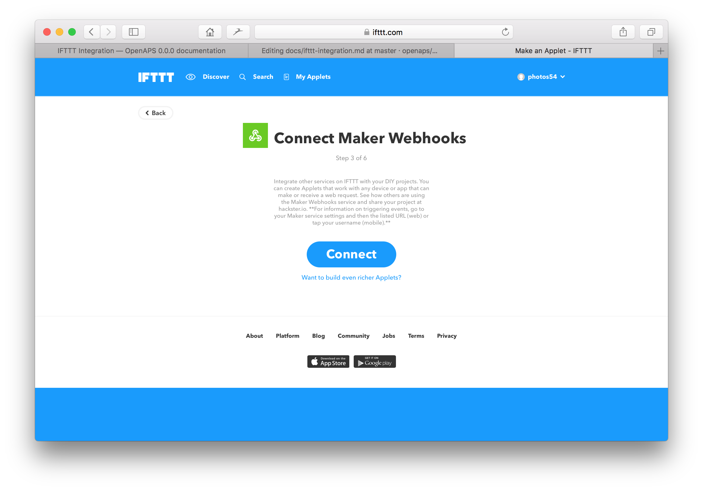 IFTTT maker connect