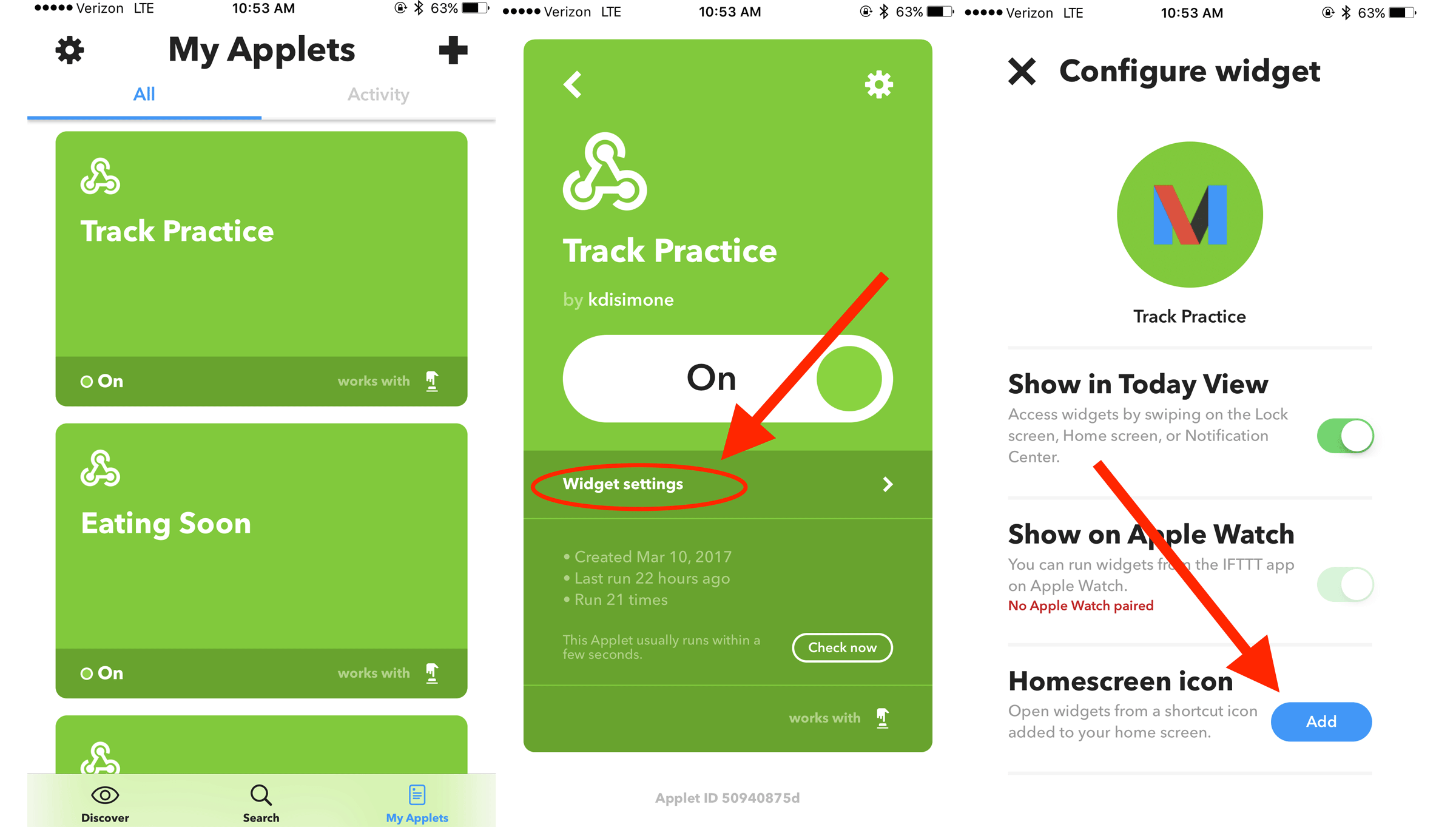 IFTTT homescreen