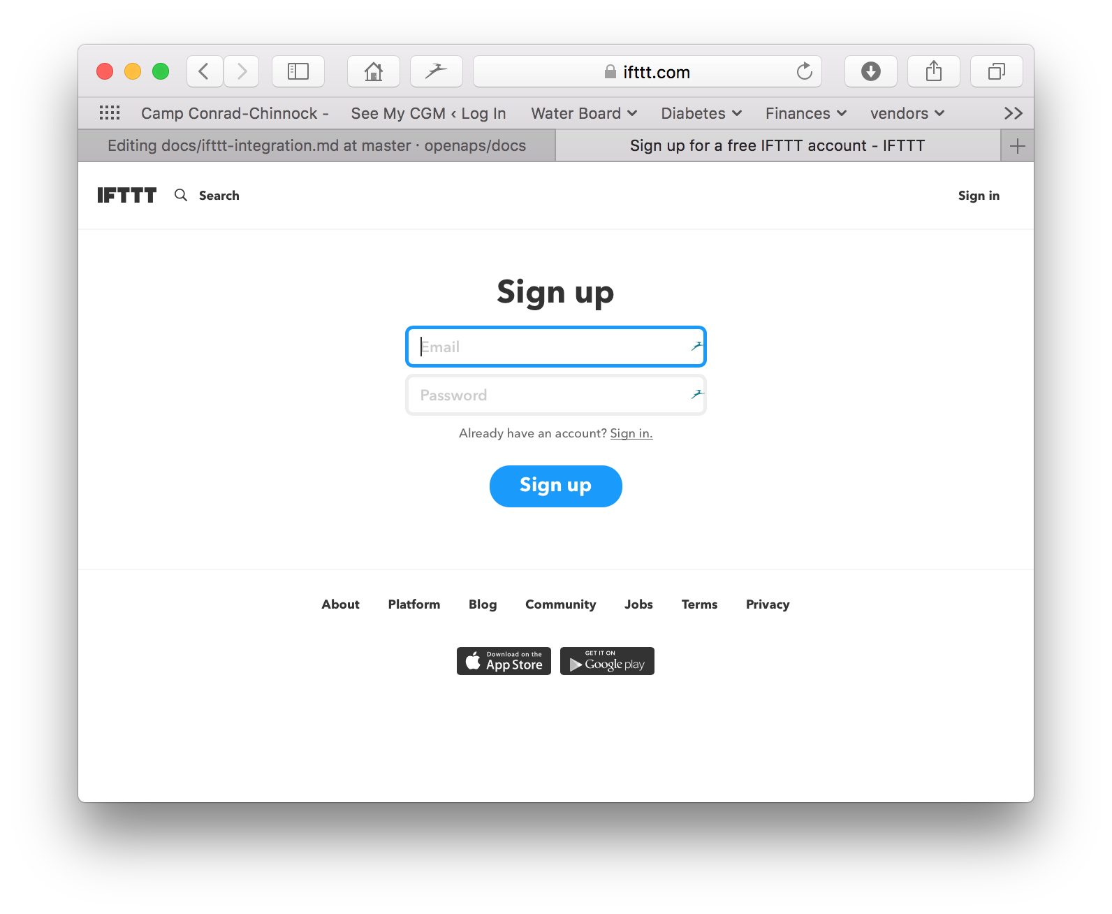 IFTTT sign up