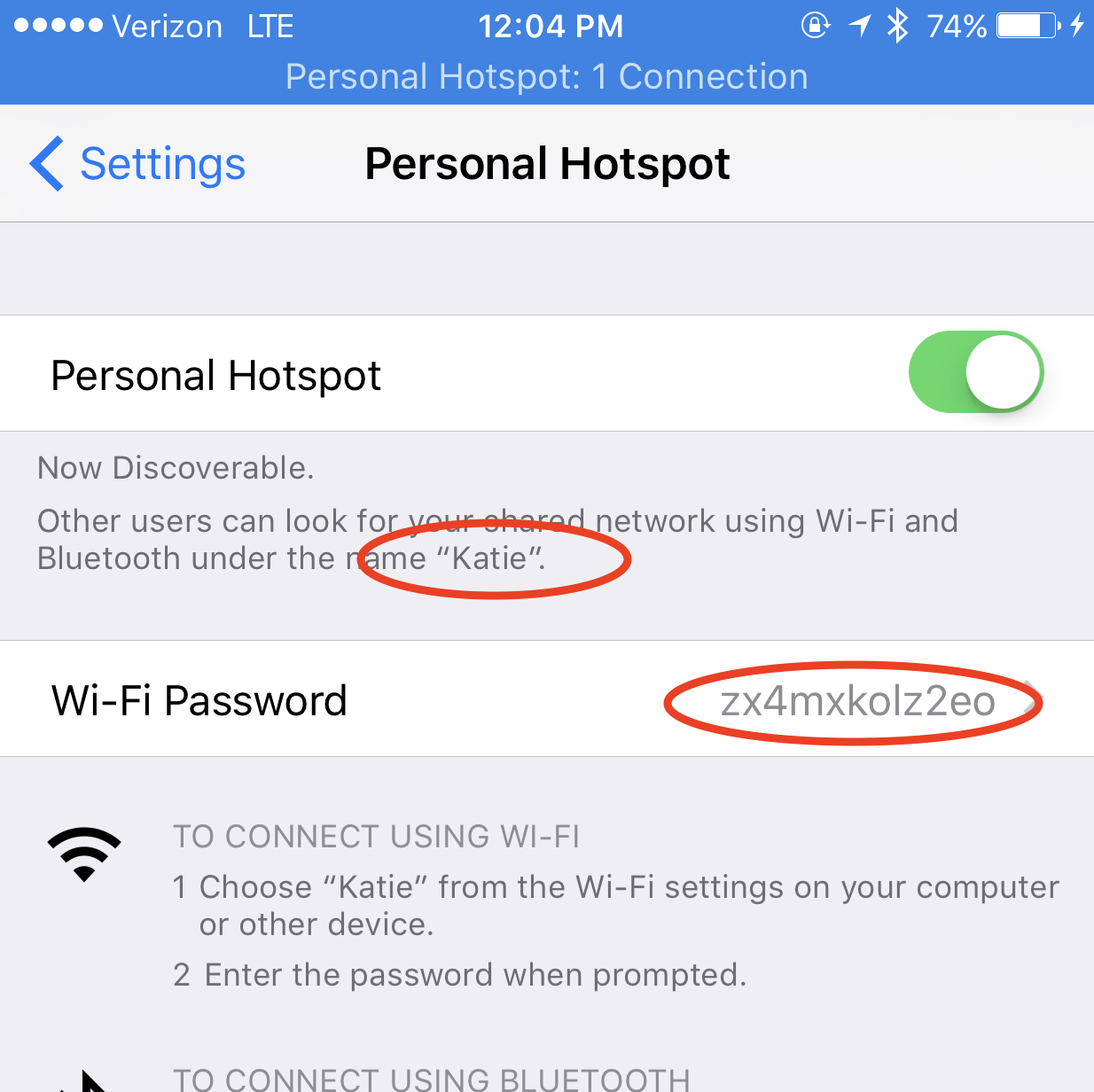 Phone wifi hotspot screen