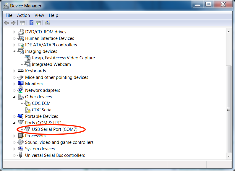 Windows COM port number