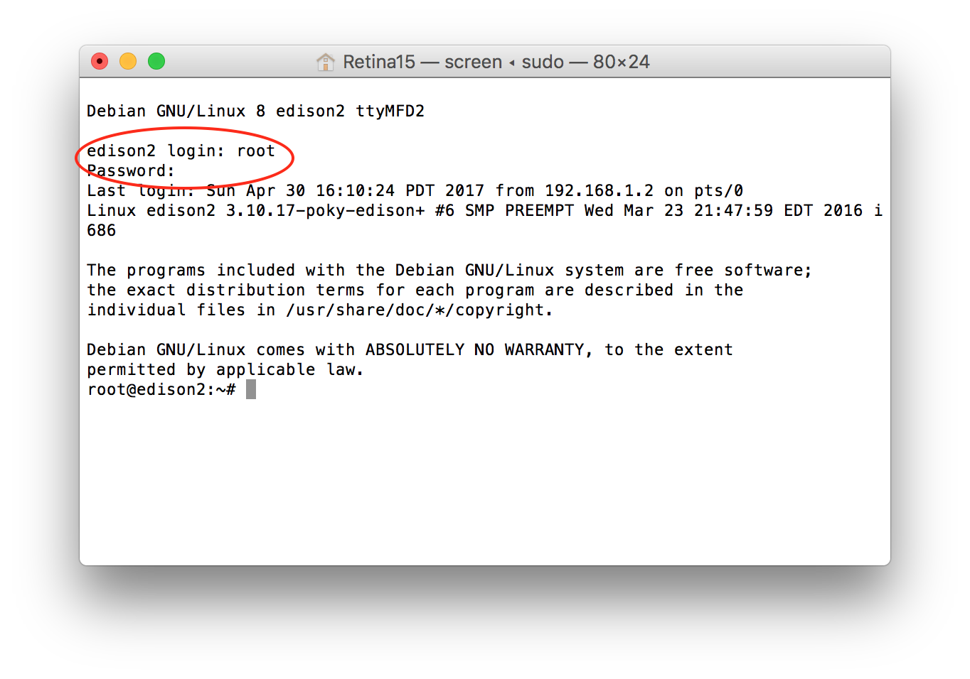 Mac Screen successful login