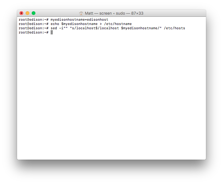 Edison hostname and password screen