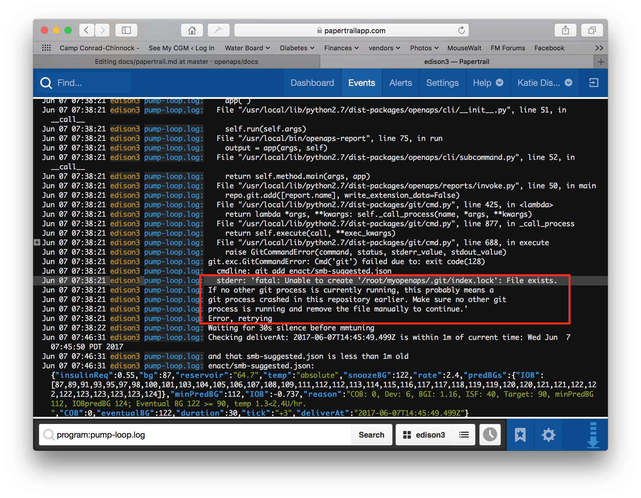 papertrail git lock