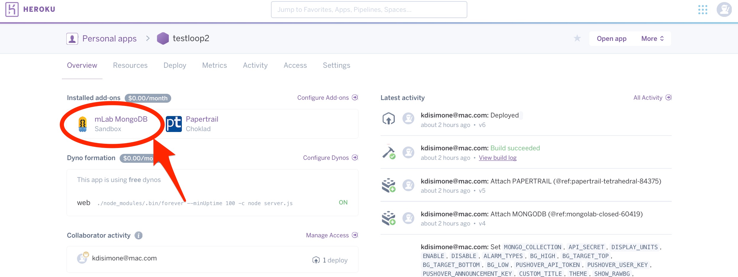 mLab access from Heroku dashboard