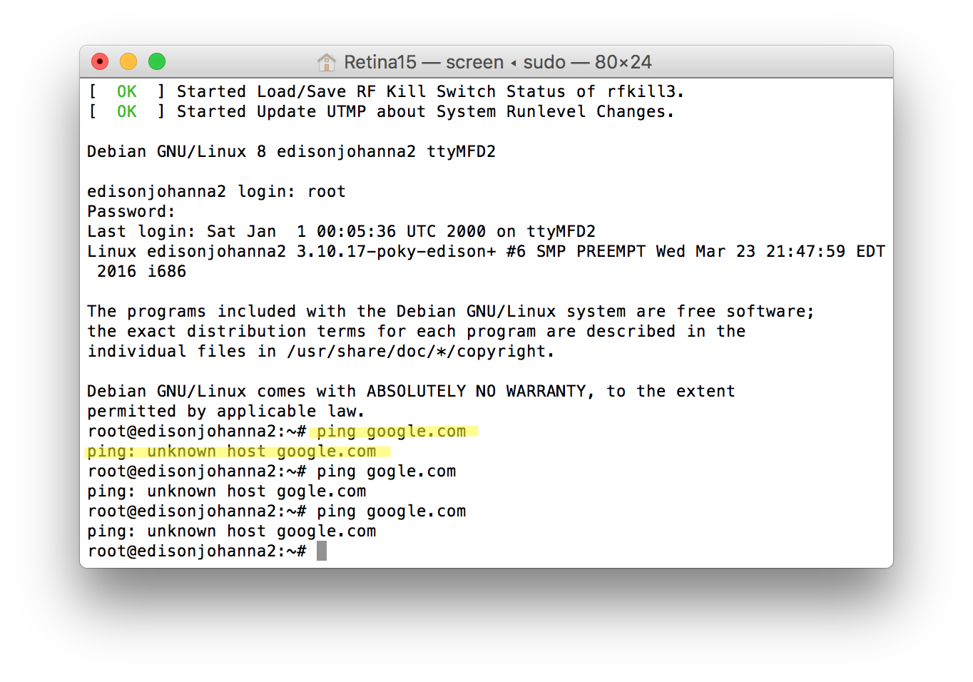 Ping Unsuccessful